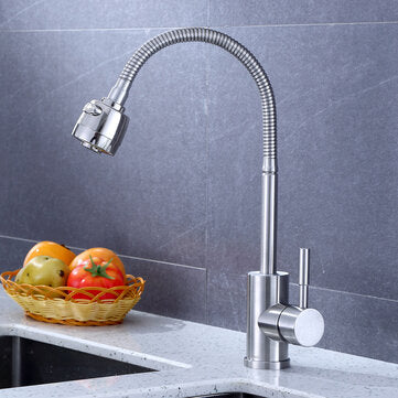 304 Stainless Steel Kitchen Faucet Tap 360° Rotation Sink Single Handle Two-Speed Switch Hot And Cold Shower With Hose
